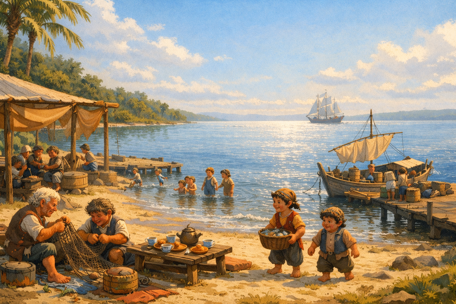 Halflings on the Shore of The Shining Lake